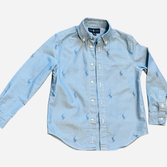 Ralph Lauren casual dress school baby bue Shirt 6 button down pony print cotton - Picture 2 of 11